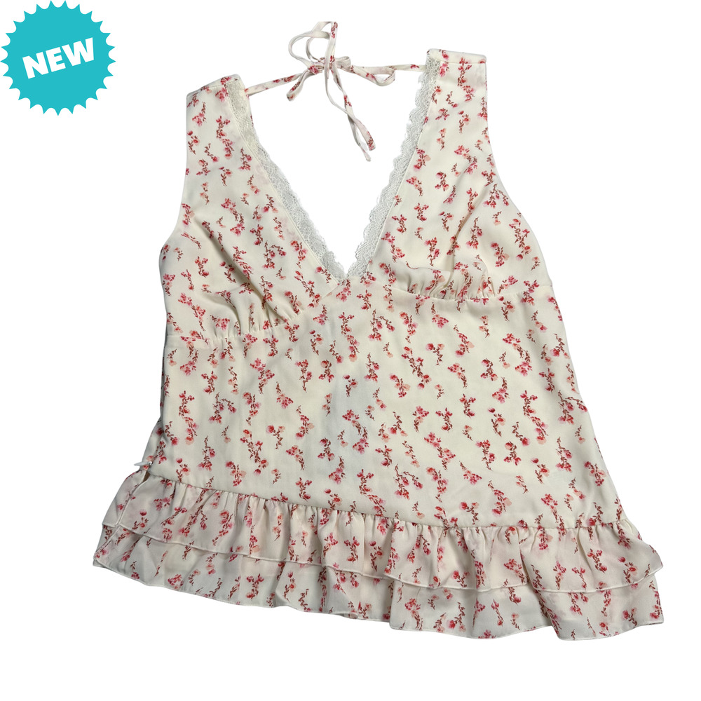 Wild Fable Halter Tank Women's Small Floral Asymmetrical Floral Lace Trim NWT
